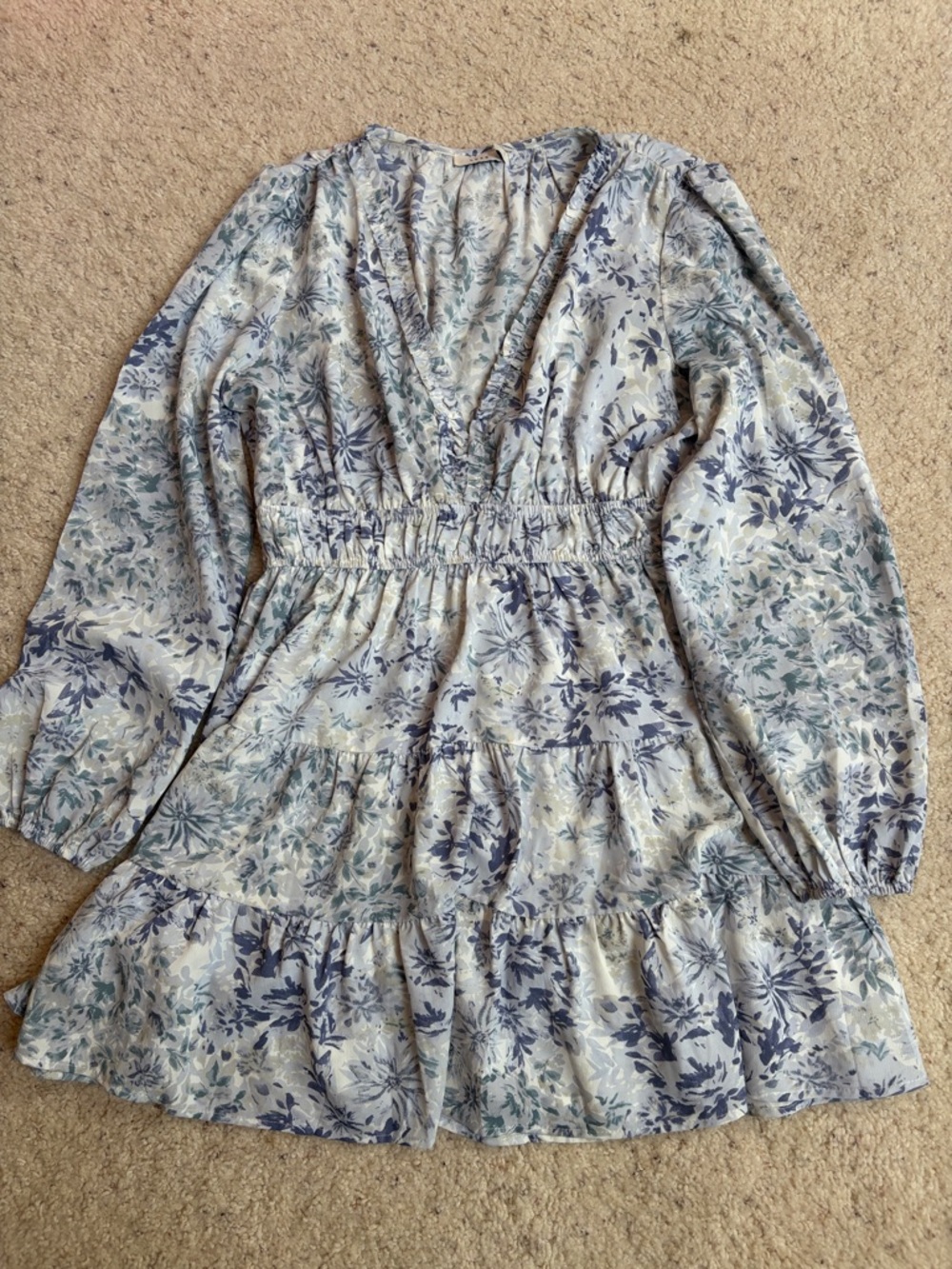 Lush Light Blue and Navy Floral Tiered Dress